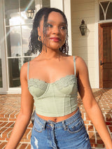 Flirt Alert Corset Top - Sage