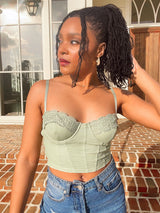 Flirt Alert Corset Top - Sage
