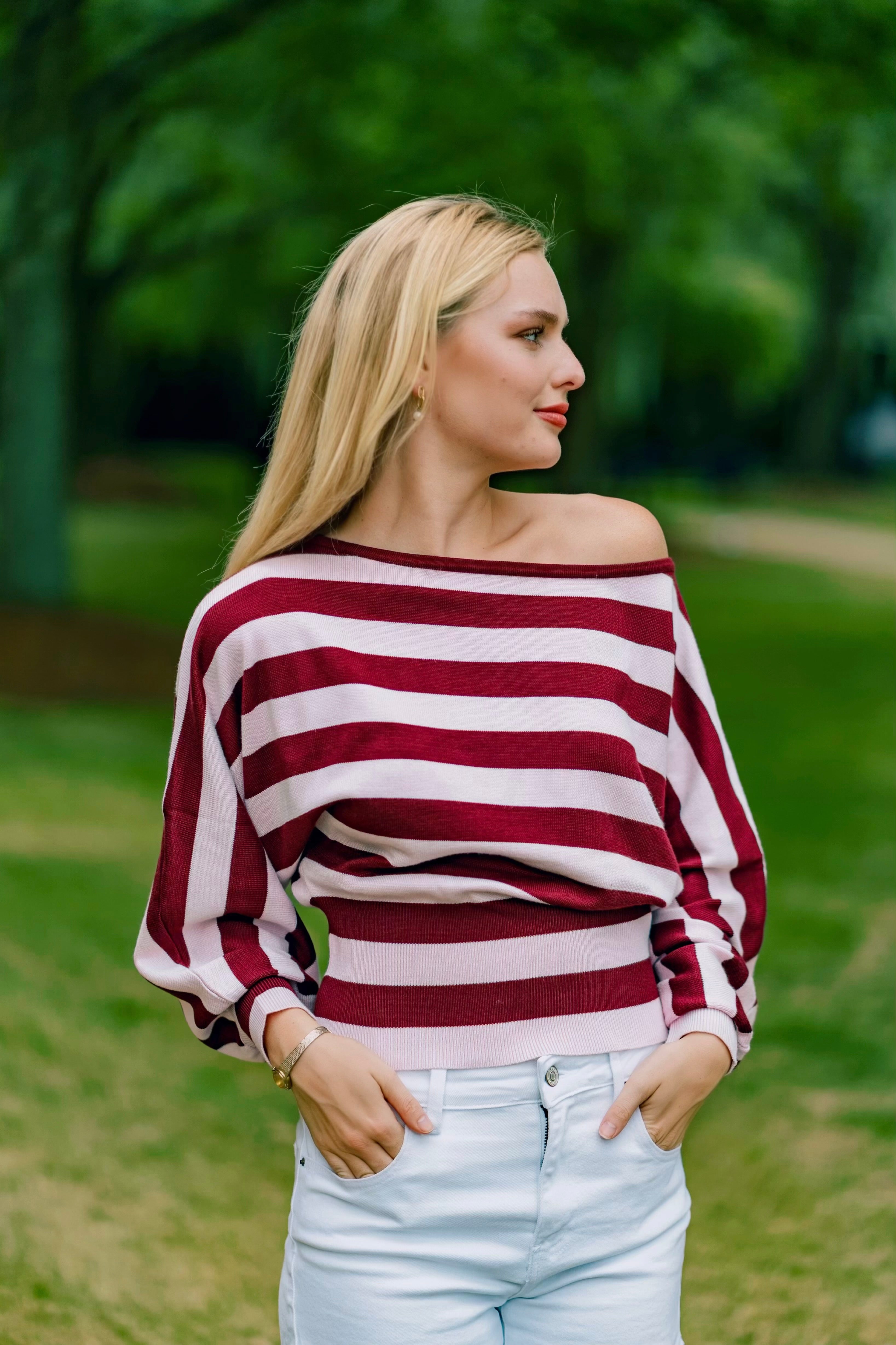 Signature Stripes Sweater - Burgundy